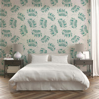Hand-drawn palm leaves in calming aqua wallpaper

