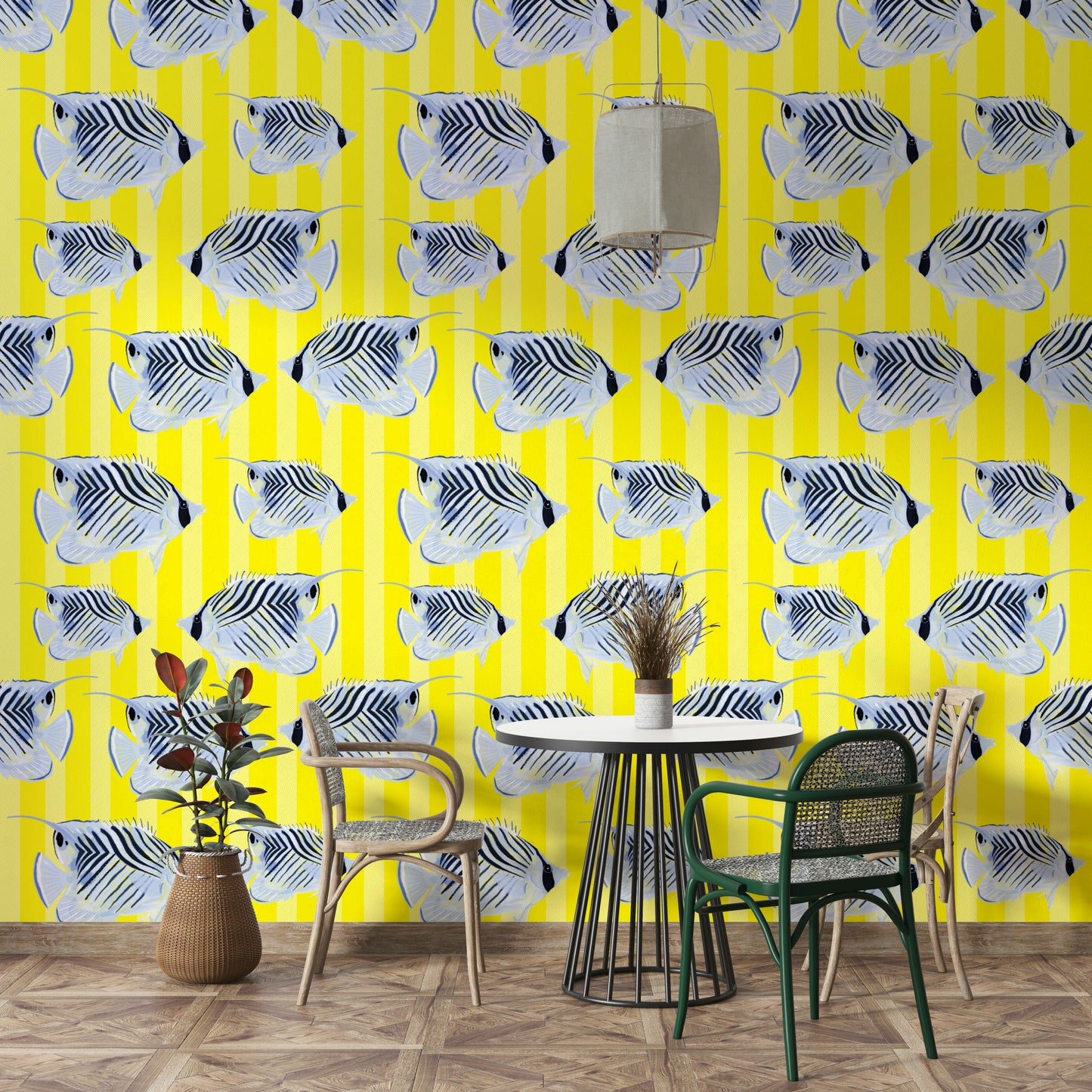 Aquaria wall covering with aquatic abstract design

