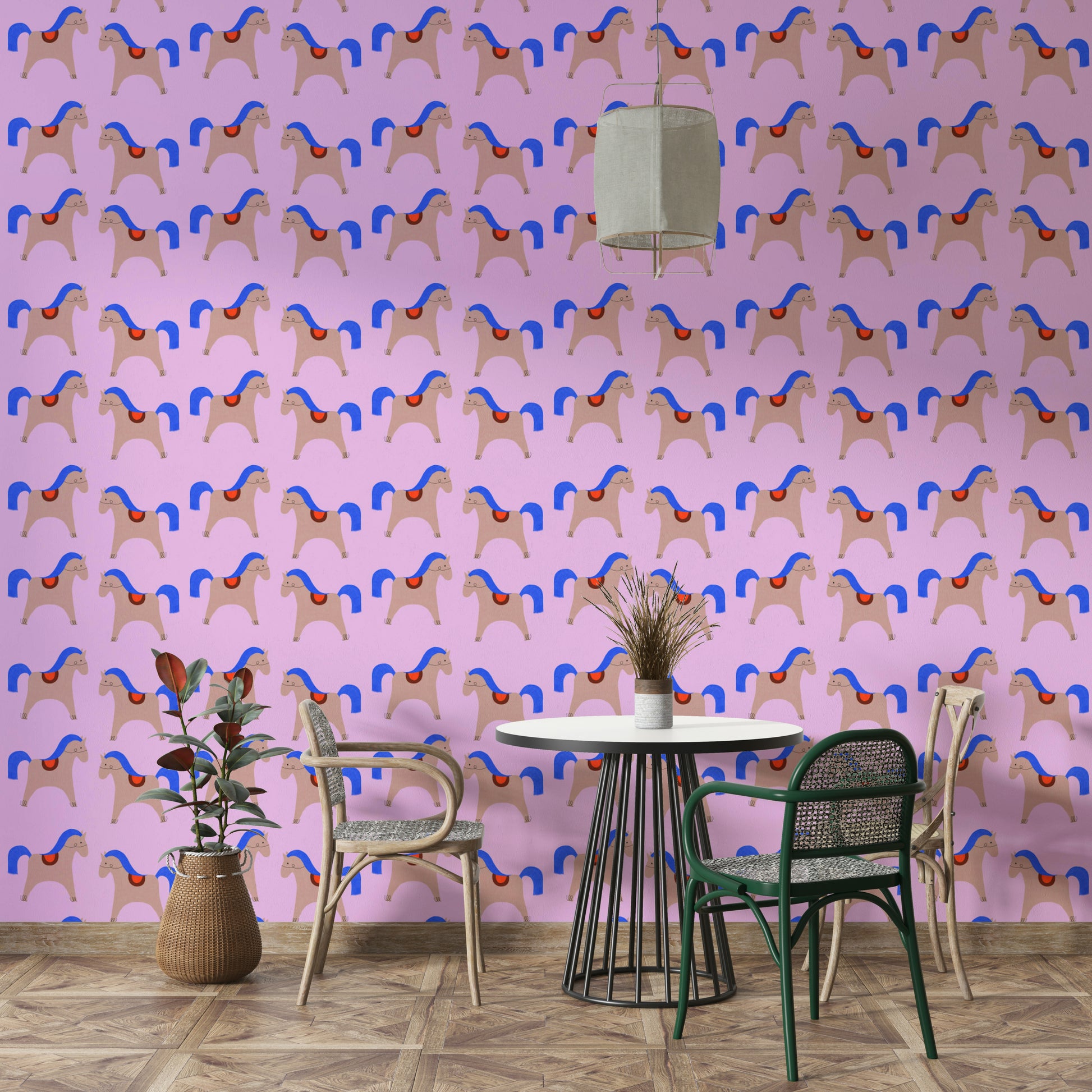 Mural wallpaper with curved pastel geometry

