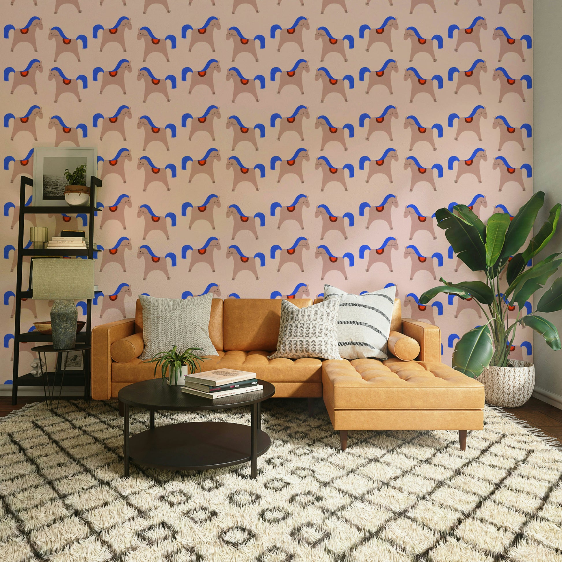 Decorative wallpaper with curving modern forms

