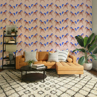 Decorative wallpaper with curving modern forms


