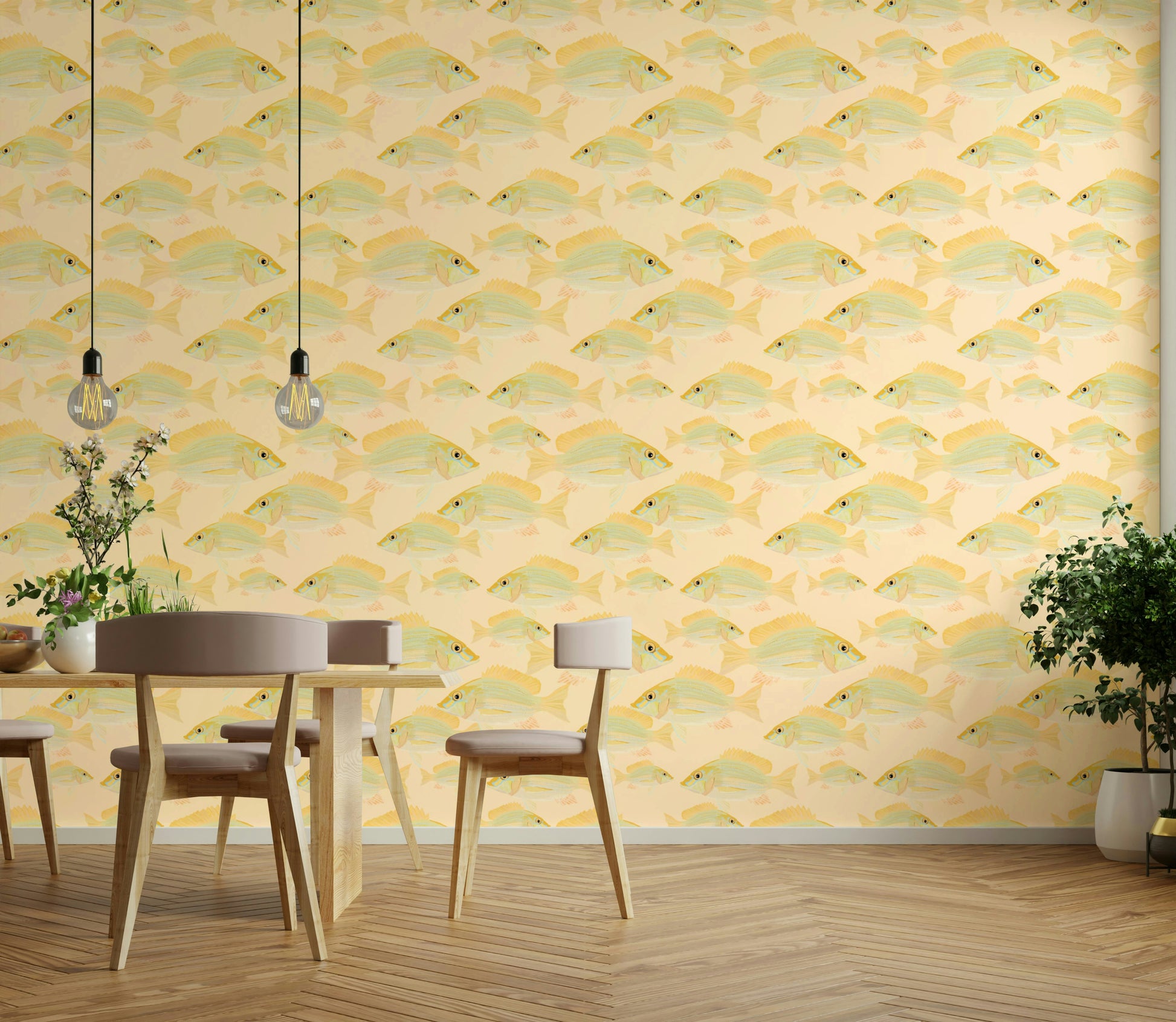 Marine wallpaper for walls with stylized fish art

