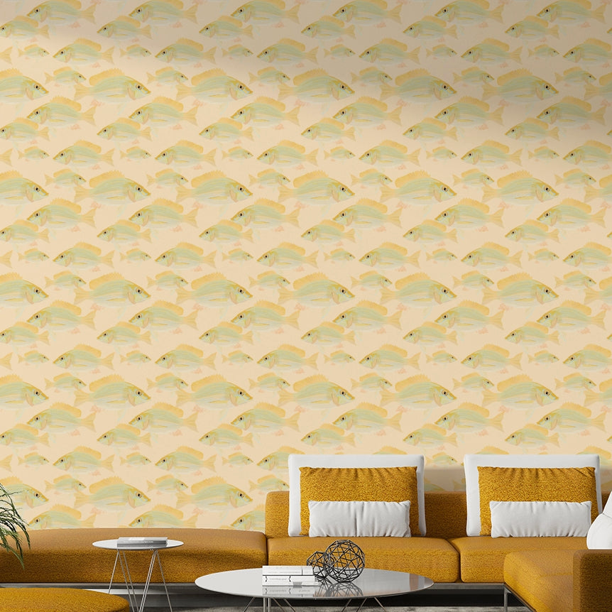 Calm aquatic wallpaper with swimming fish motif


