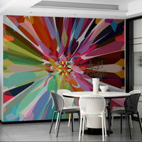 Abstract geometric mural with prism light effects

