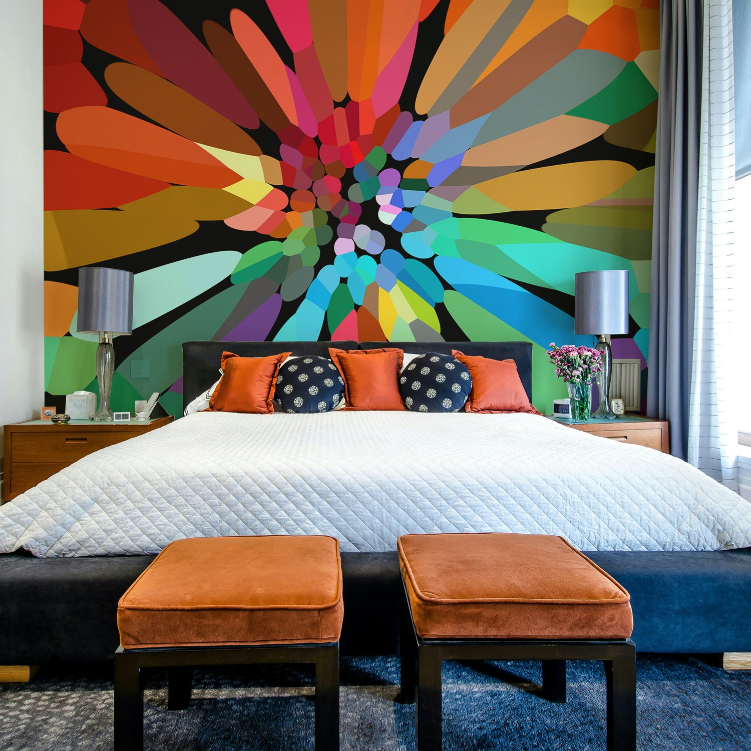 Flower Wall Mural with large blooming peonies

