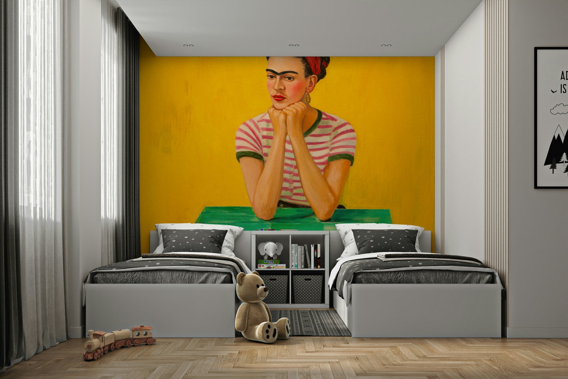 Golden-toned mural blending art and atmosphere

