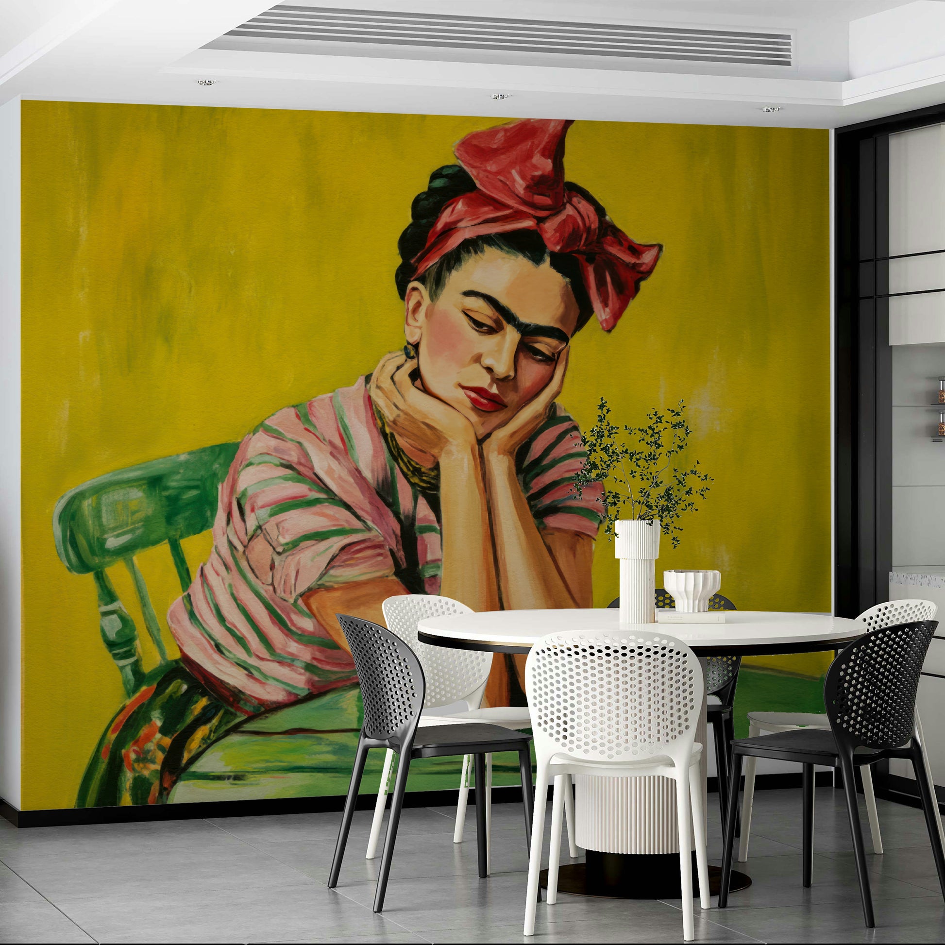 Folk-art-inspired mural with a strong female presence

