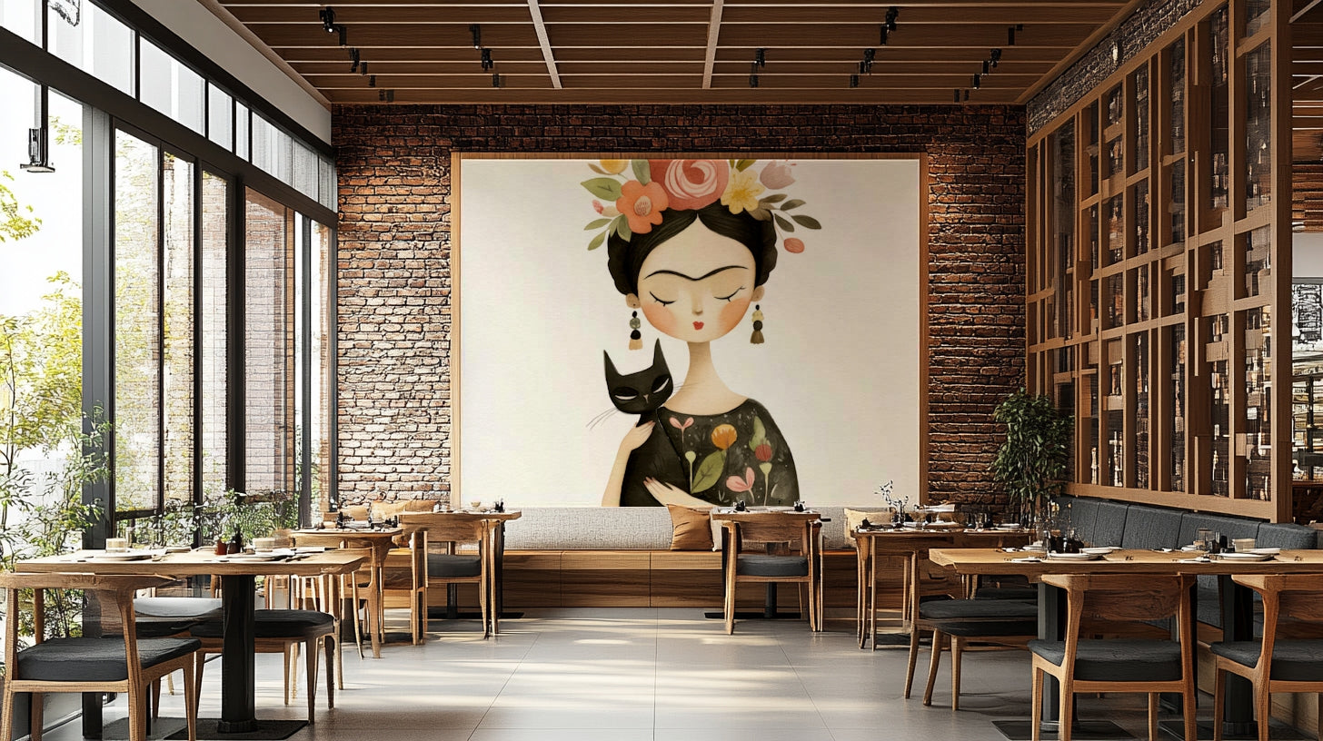 Mysterious wall design with muse and moonlit palette

