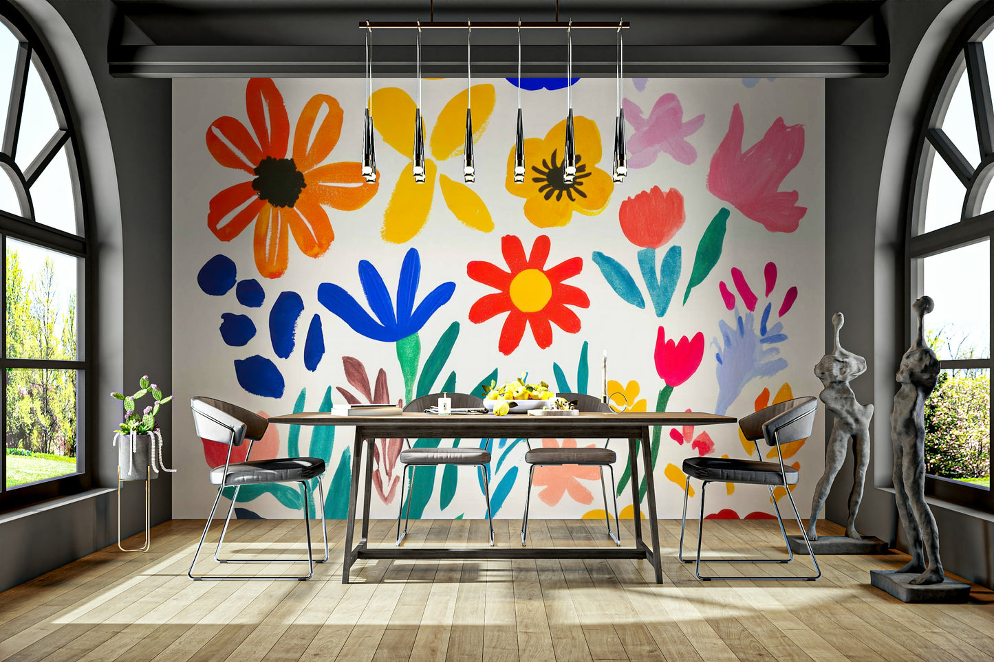 Vibrant floral mural in modern artistic style

