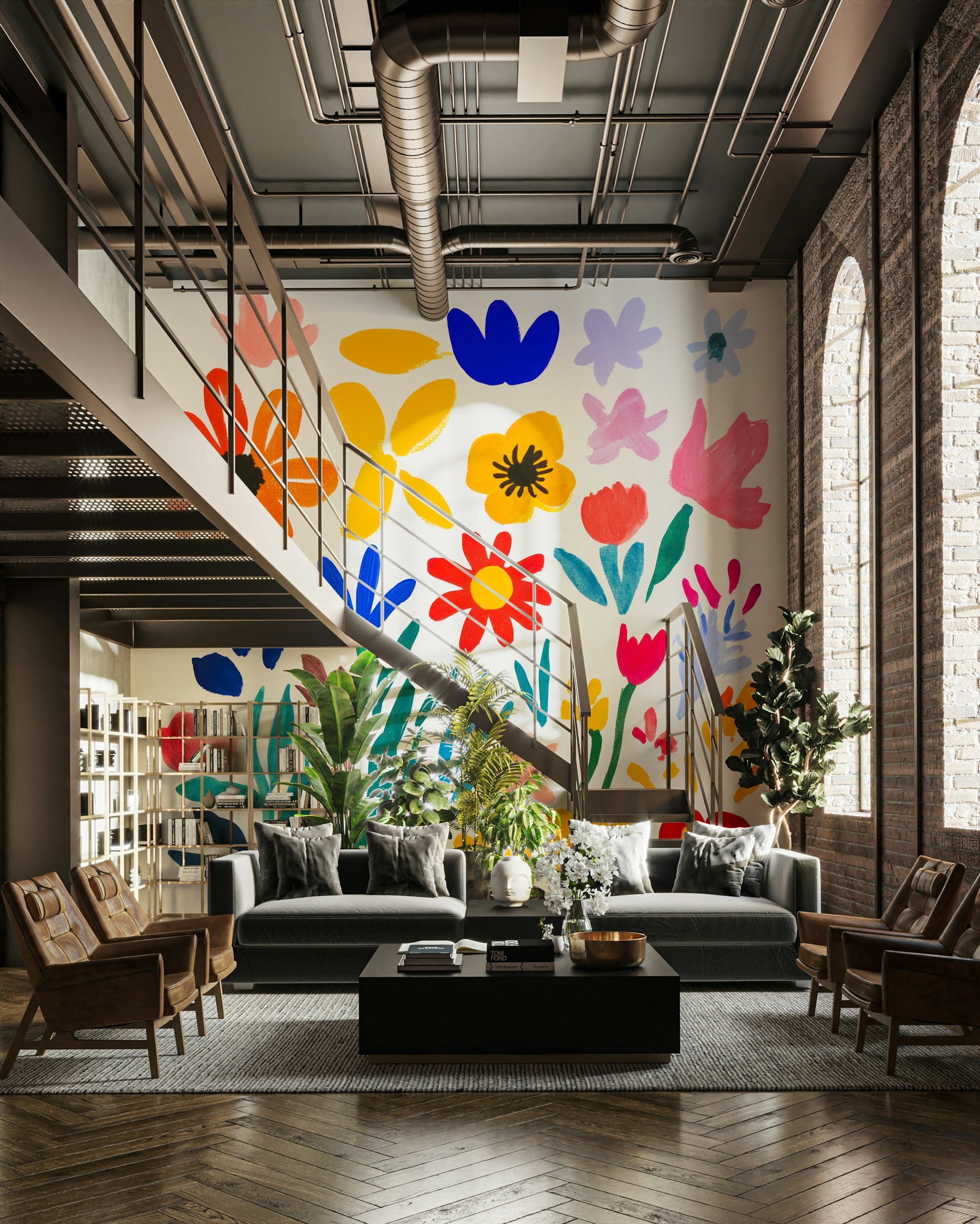 Contemporary wall design with bold Matisse florals

