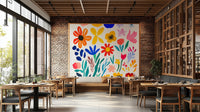 Large-scale flower mural in abstract art style

