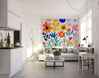 Statement wall mural featuring Matisse-like blooms

