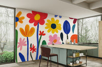 Matisse-style mural with whimsical botanical art

