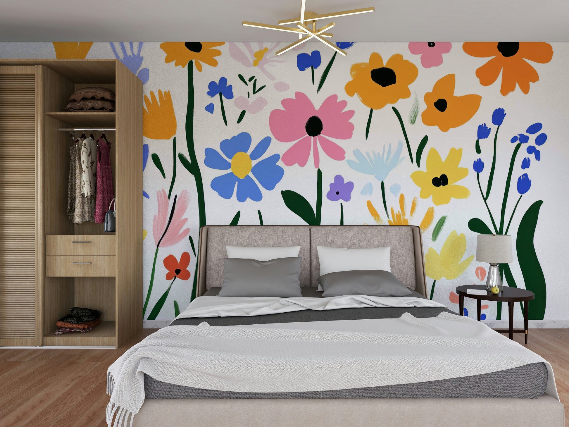 Joyful flower mural for creative interior style

