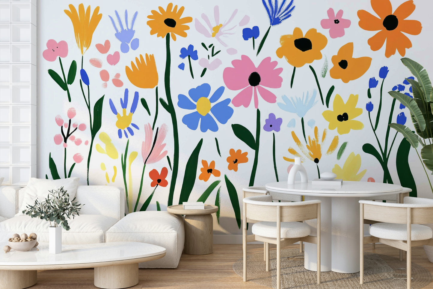 Abstract flower garden mural with vintage flair

