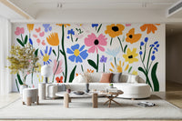 Artistic flower mural with flat paper-cut forms


