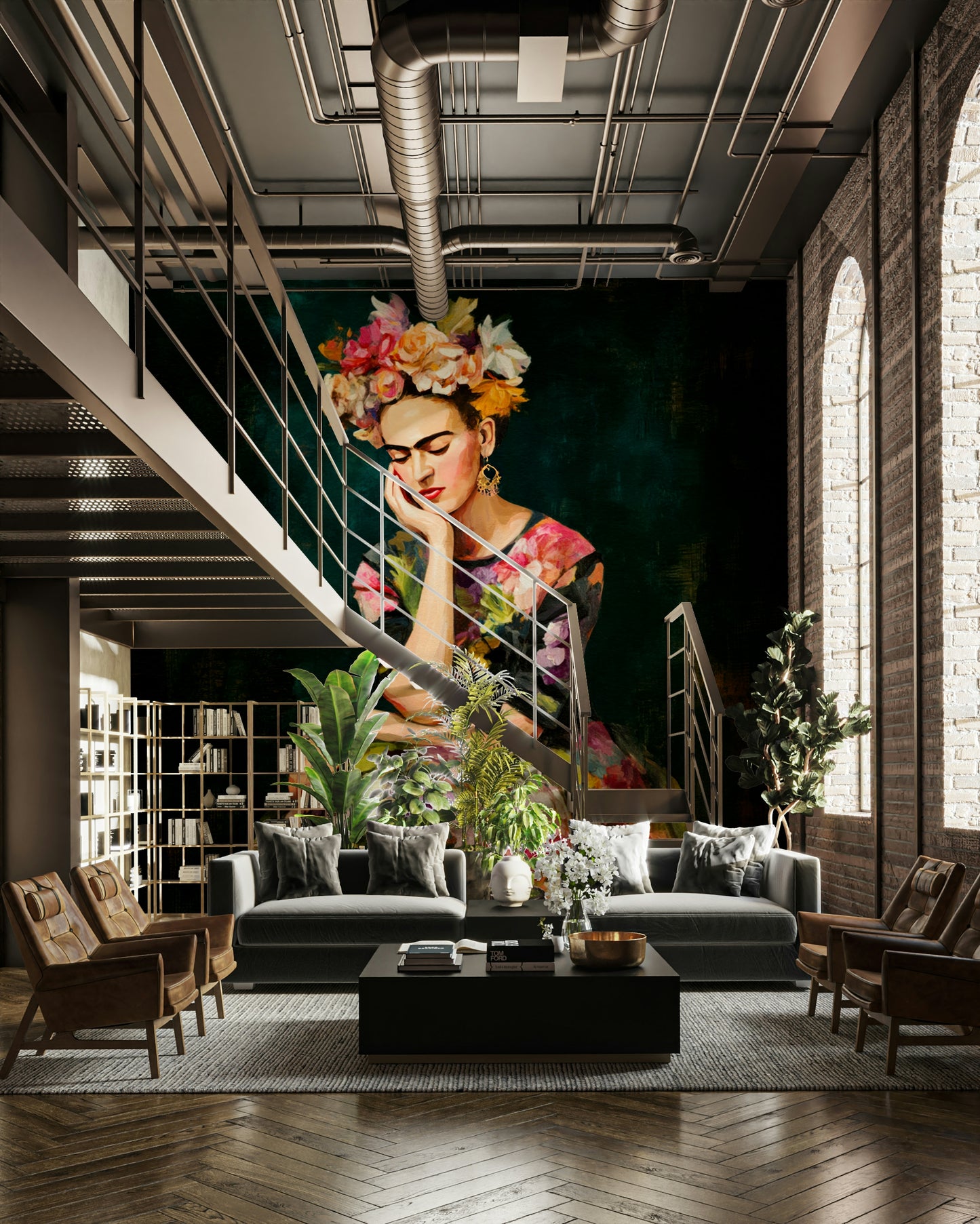 Floral Portrait mural inspired by famous Mexican icon

