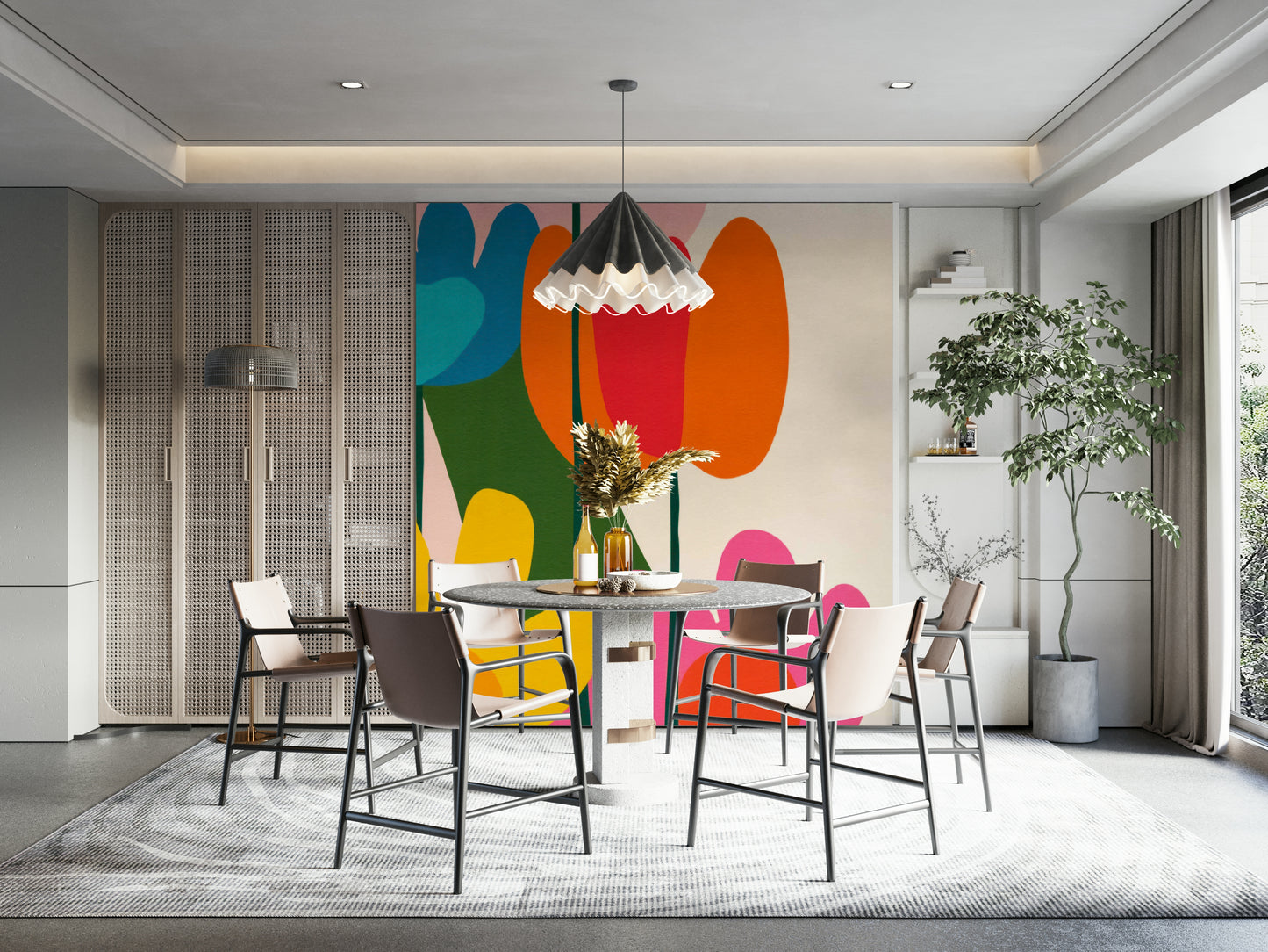 Botanical mural in mid-century style tones

