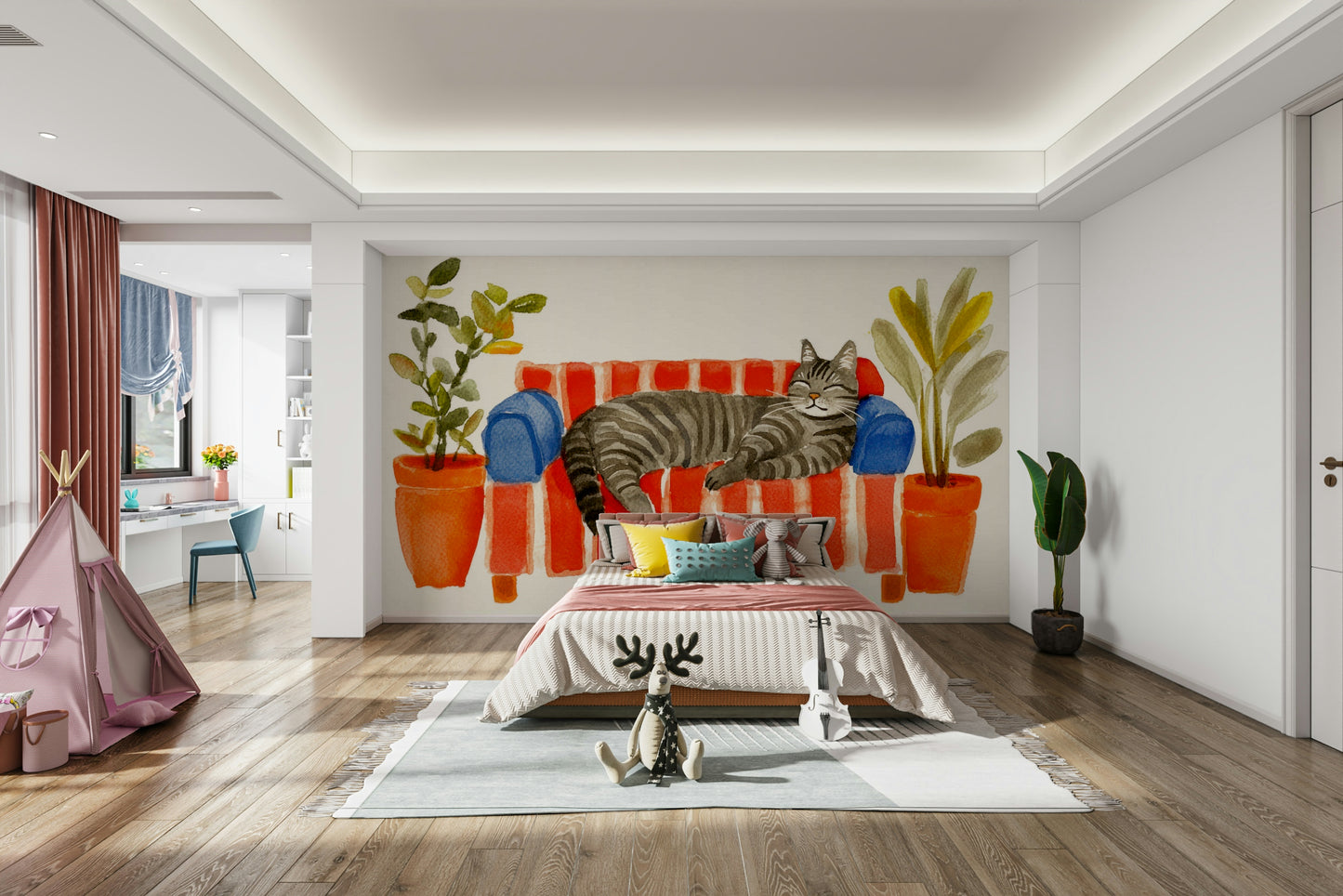 Relaxing pet-inspired wall mural with gentle charm

