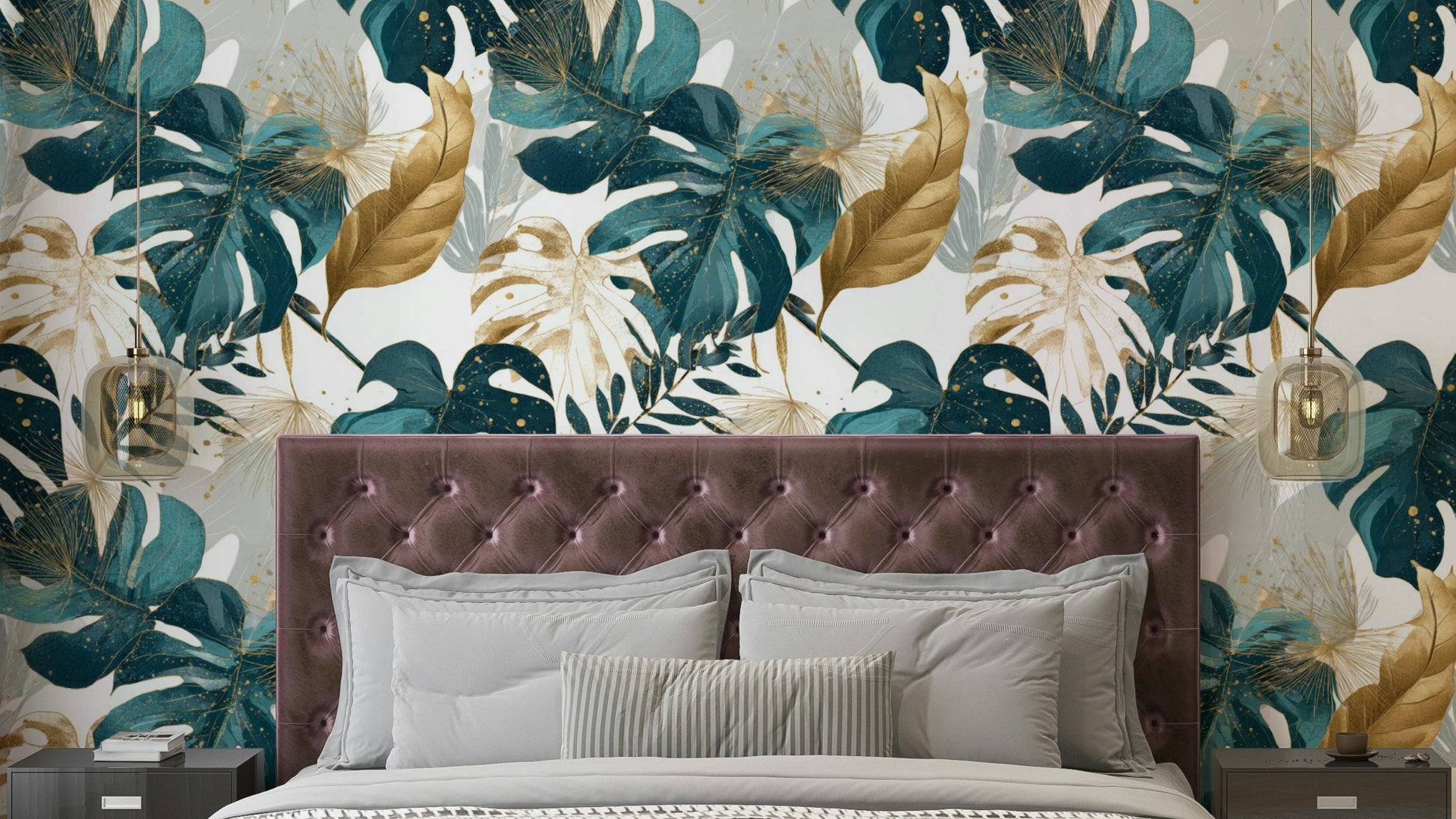 Urban Jungle Dream Wallpaper with tropical leaves

