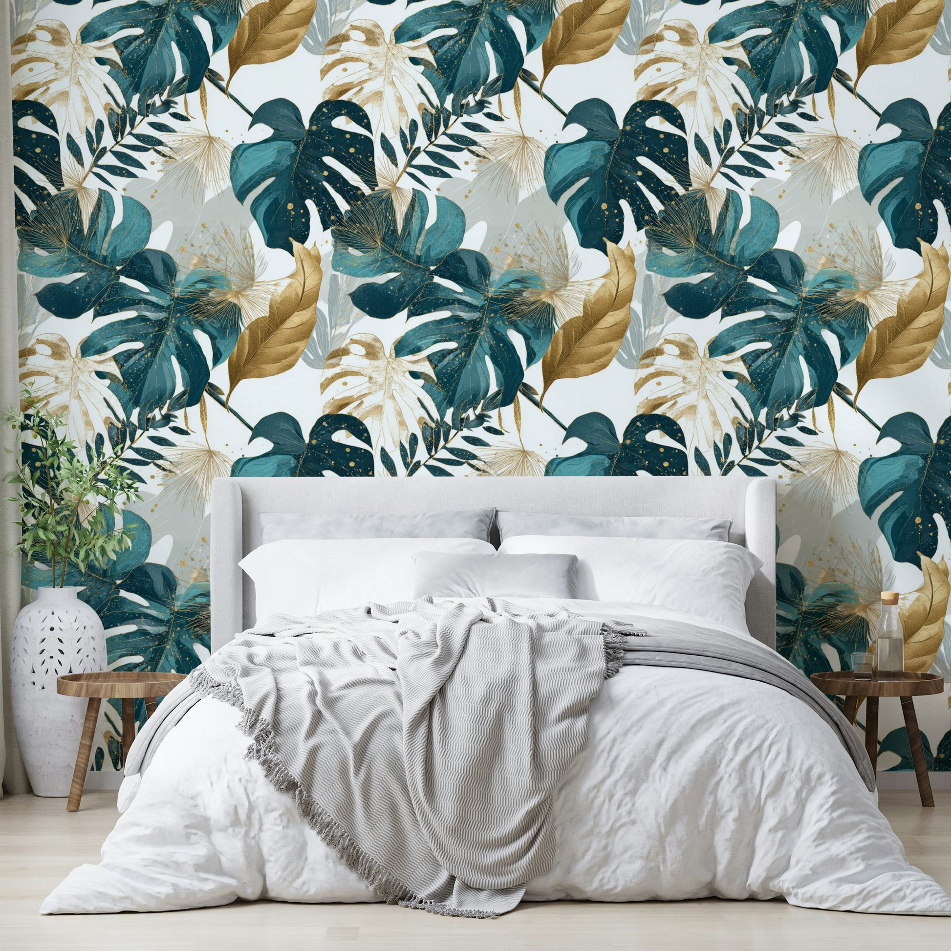 Bold botanical wallpaper with jungle greenery

