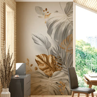 Botanical Elegance mural in light earth tones

