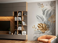 Subtle floral pattern mural for calming interiors

