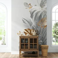Elegant foliage mural in soft neutral tones

