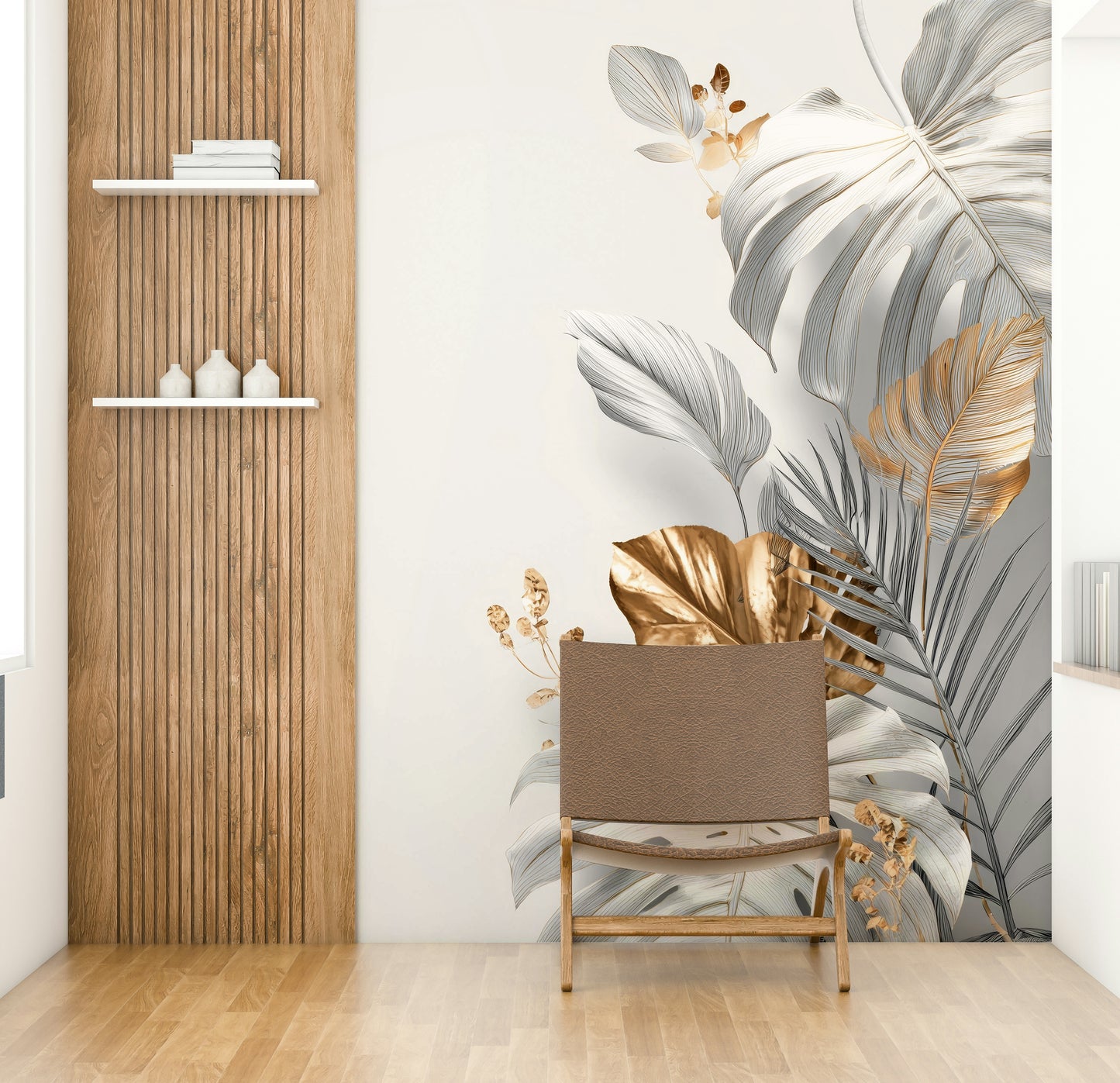 Graceful botanical mural with artistic detail

