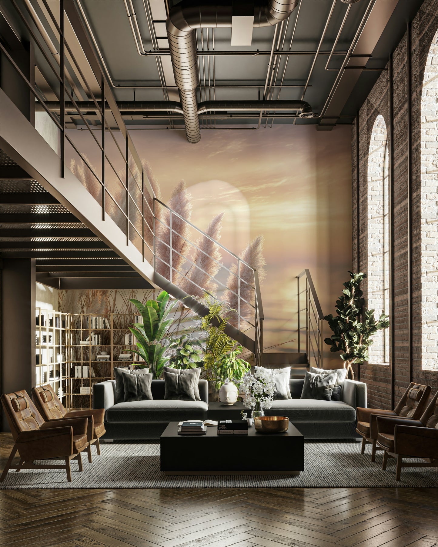 Whispers of the Shore mural in modern living room


