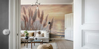 Minimalist mural with waves and natural movement

