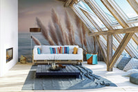 Minimalist mural with sea and sky palette

