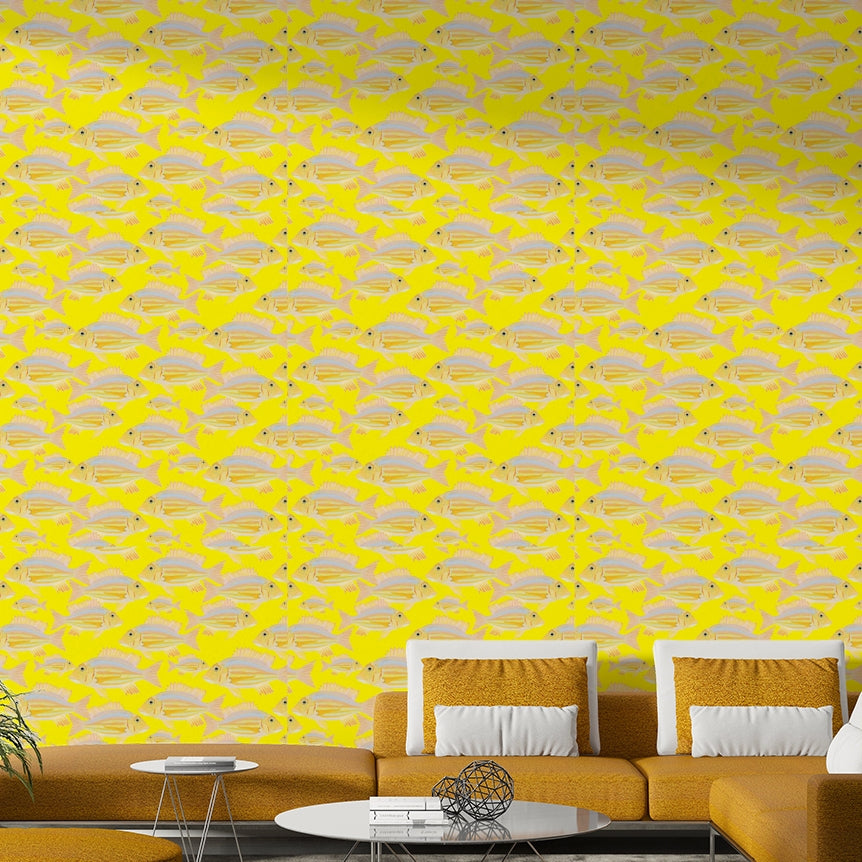 Nautical wallpaper featuring fish in motion


