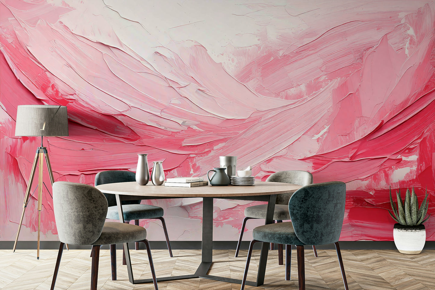 Soft pink and white mural for elegant interiors

