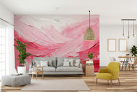 Watercolor-style mural featuring pink impressions


