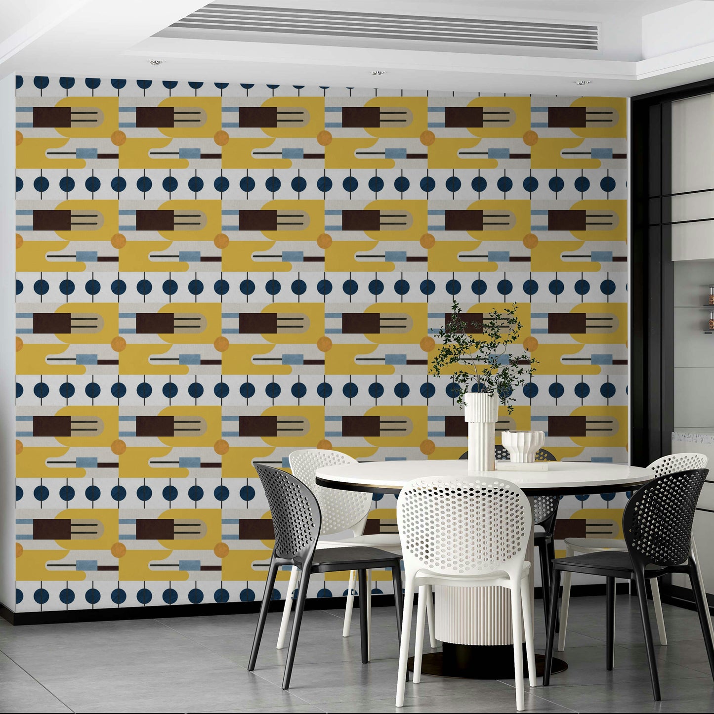 Mid-century modern wallpaper with clean lines

