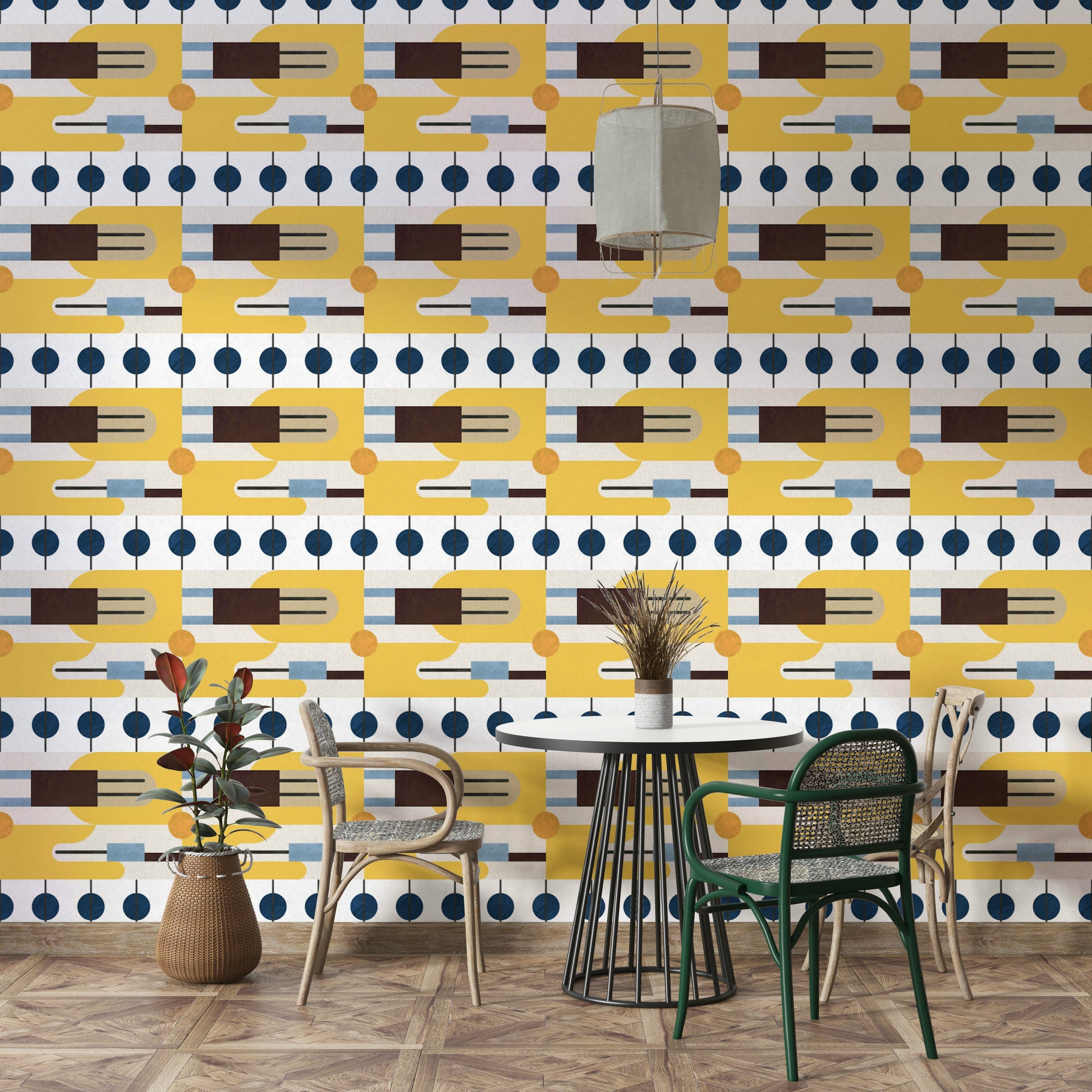 Feature wall using Mid Century Wallpaper design

