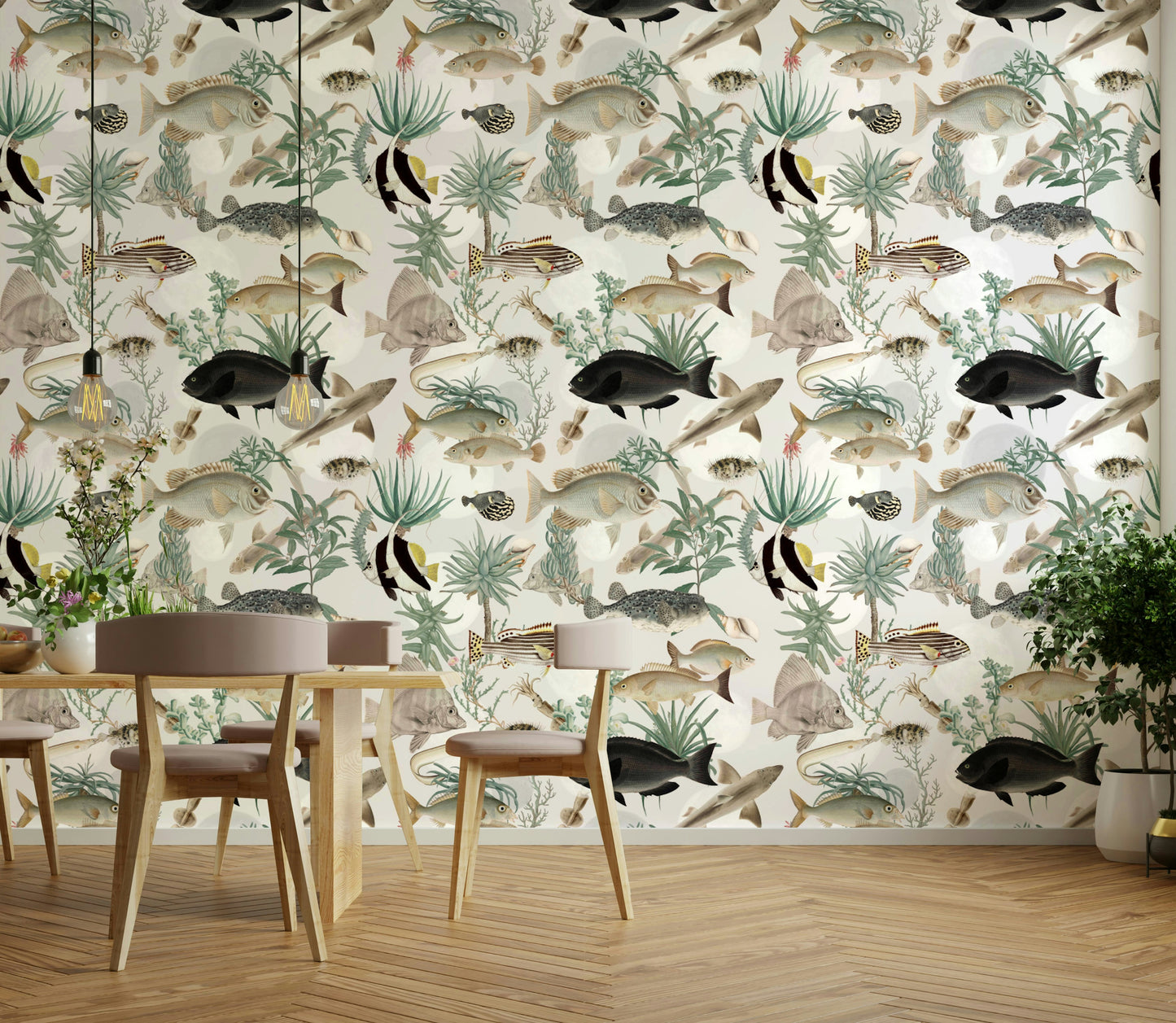 Oceania Wallpaper in blue-grey gradient tones

