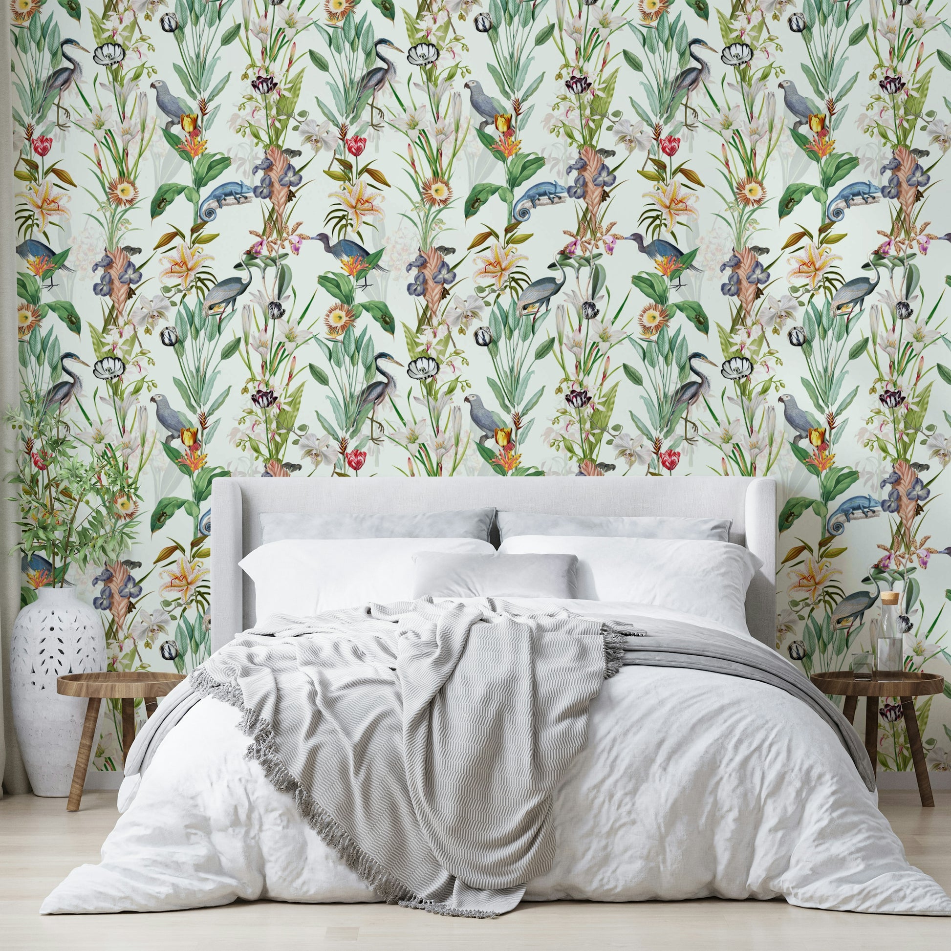 Serene wall mural with flowing blush and cream hues

