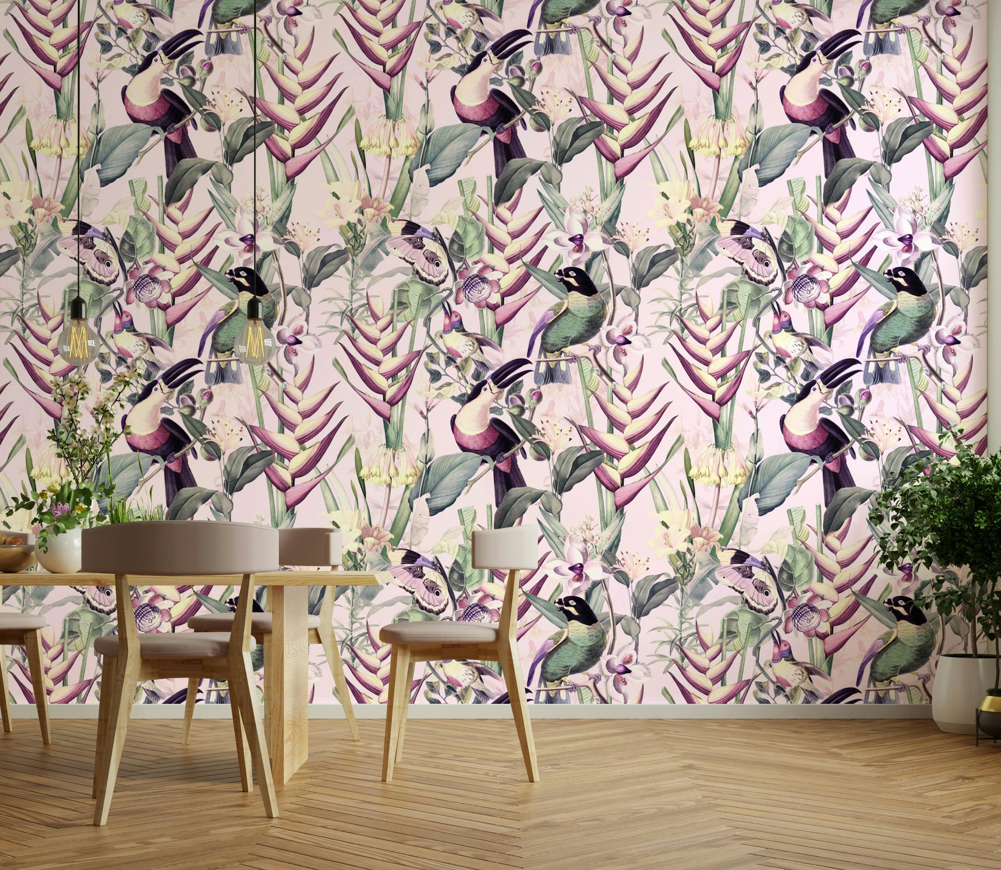 Leafy jungle wallpaper with bold greenery design

