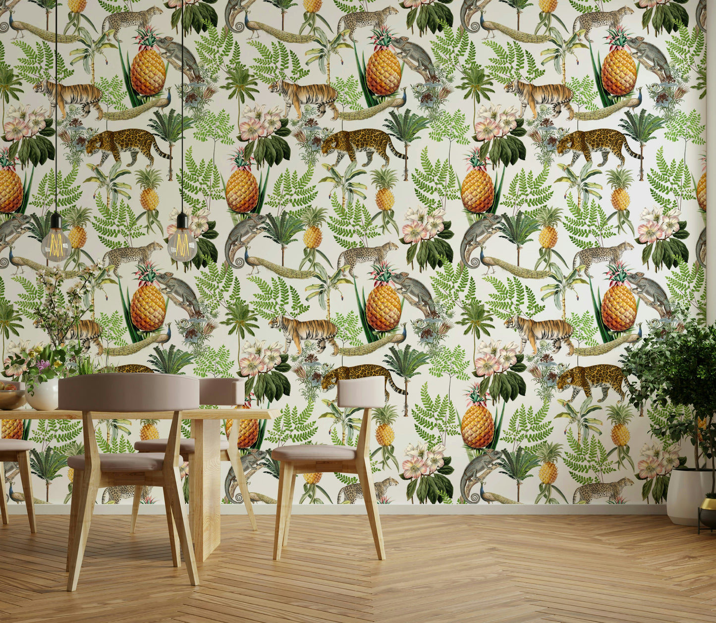 Artistic safari wallpaper with wild creatures

