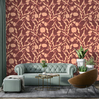 Botanical wallpaper in earthy terracotta shades

