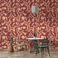 Blooming flower wallpaper in warm rust and blush

