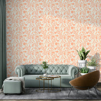 Artistic floral wallpaper in warm peach hues

