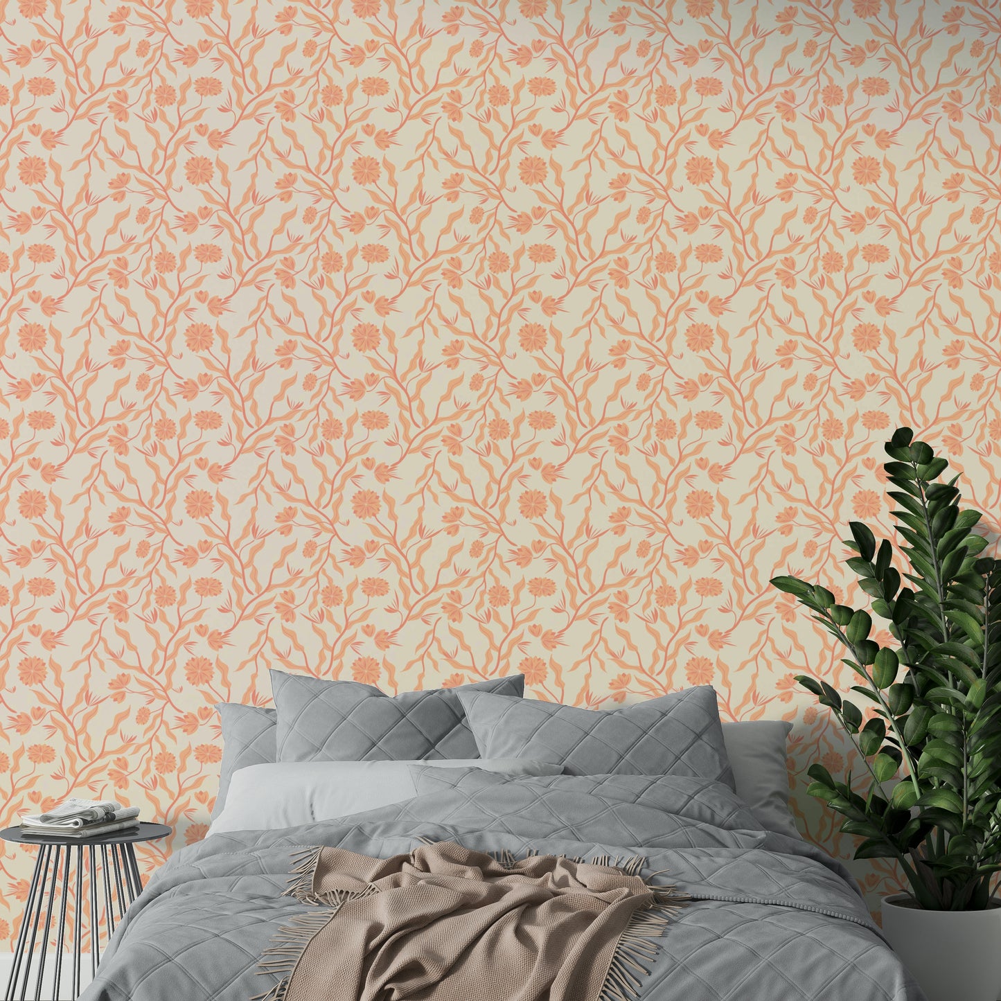 Hand-painted flower wallpaper with garden motifs

