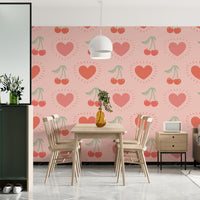 Whimsical fruit-themed wallpaper with love-inspired style

