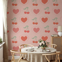Sweet cherry and heart wallpaper for fun interiors

