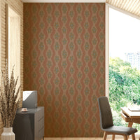 Brown ripple stripe wallpaper with vintage flowers


