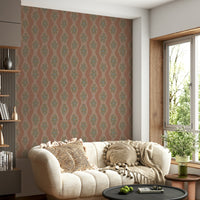 Brown vintage wallpaper with floral ripple design

