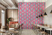 Wavy stripe wallpaper in soft pink and purple hues


